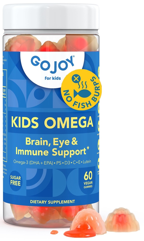 GOJOY Kids Omega 3 DHA Gummys – No Fish Burps, No Sugar – Brain, Eye & Immune Supports – Plant-Based Omega-3 from Algae – Vegan, Toddlers的清洁DHA,儿童与儿童年龄3+