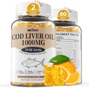 Cod Liver Oil 1000mg Gummys for Adults & Kids,配有维生素A & D3 - Omega 3 鱼油补充剂 - DHA 360mg & EPA 240mg for Brain, Bone, Eye & Immune Health,无糖,120 Counter