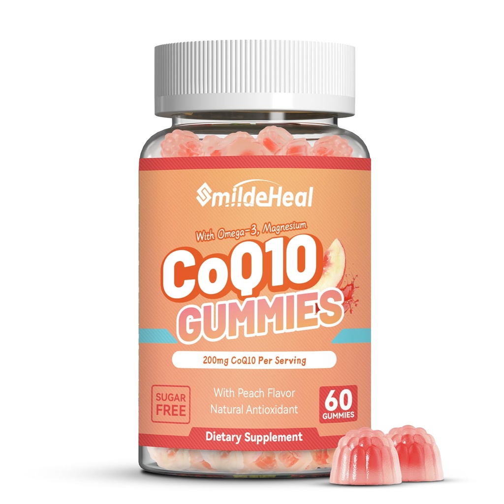 CoQ10 Gummys 200mg 配 Omega-3, EPA + DHA, & Magnesium – Coenzyme Q10 心脏健康,细胞能量和抗氧化剂, Vegan – 60 Gummys 补充剂