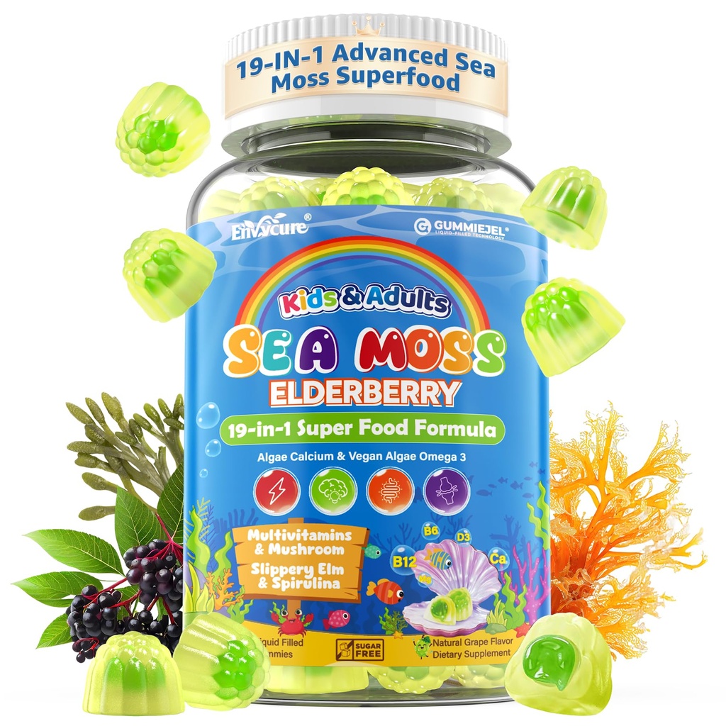 Sea Moss + 老年人和成年人的长莓果仁,19-IN-1 配有螺旋藻的超级食品,藻类Omega 3,藻类Calcium,Ashwagandha,蘑菇,维生素D3,C配有Imune,Gut,Bone,能源,大脑,Vegan 60Cts