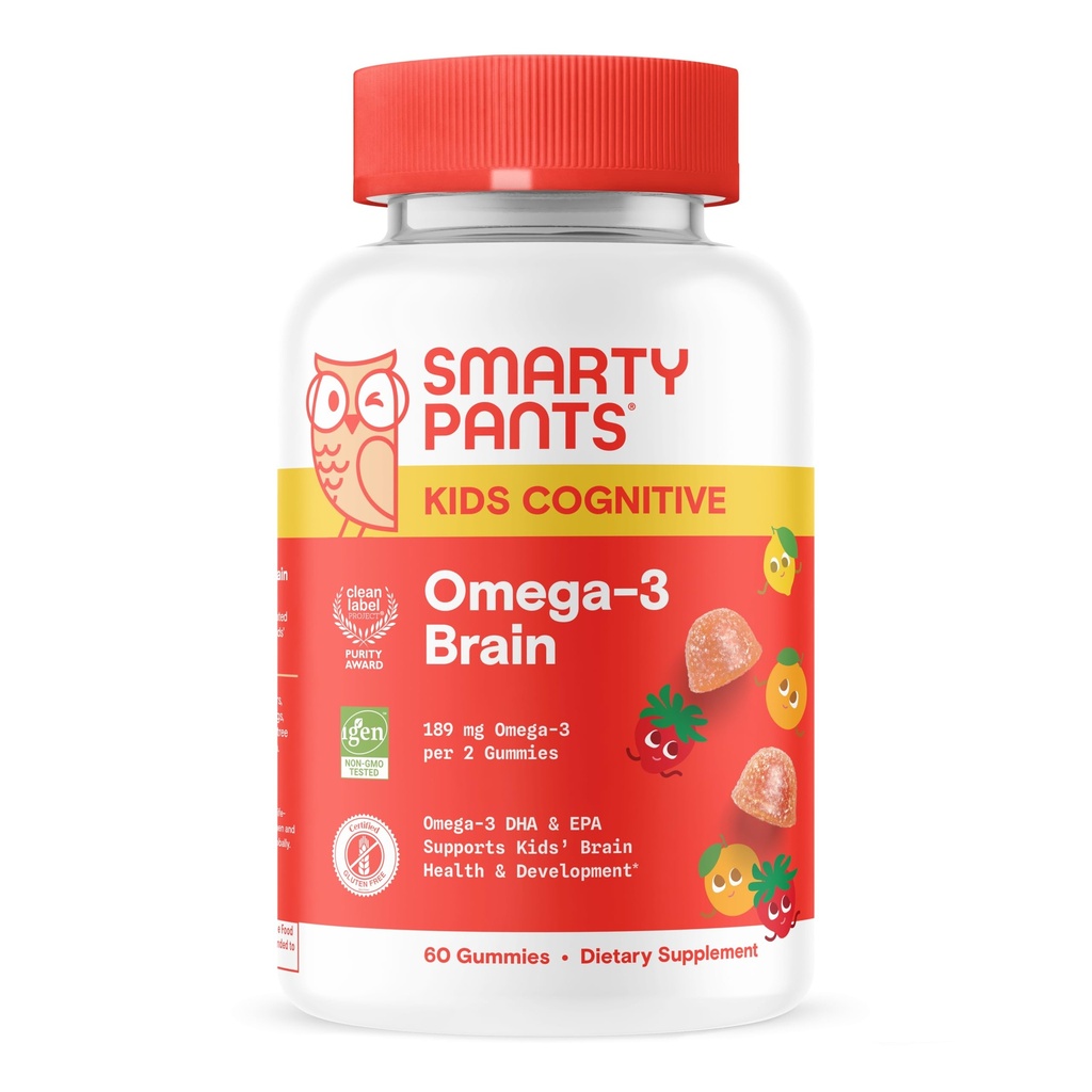 SmartyPants Kids Vitamins 认知Omega-3 脑胶囊与DHA & EPA, Citrus草莓, 60 Counter(30天供应)