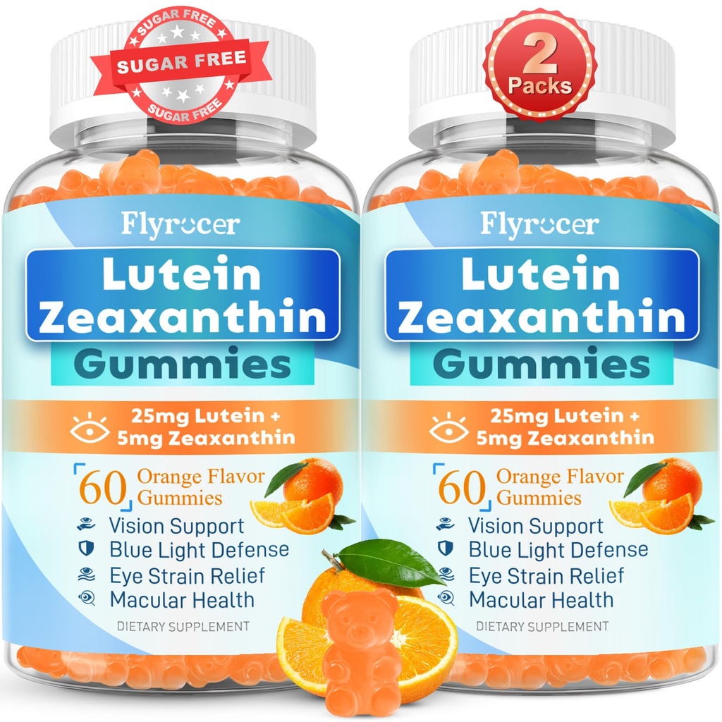 免糖Lutein Gummys 25mg,Lutein和Zeaxanthin 眼科健康补充剂,13-in-1 眼科护理公式,与Omega-3 Bilberry 红花-视觉健康,眼草,干眼,Vegan Orange Flavor 120 Cts