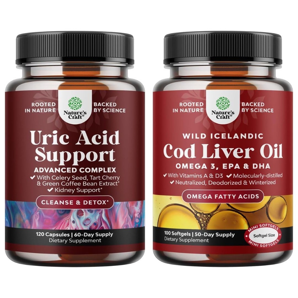 绿咖啡豆提取Uric Acid Cleanse-Turmeric Tart Cherry & Celery种子和冰岛野生抓捕Cod Liver油软胶 - Fish Omega 3 EPA DHA 维生素D & A 1000mg Pervice