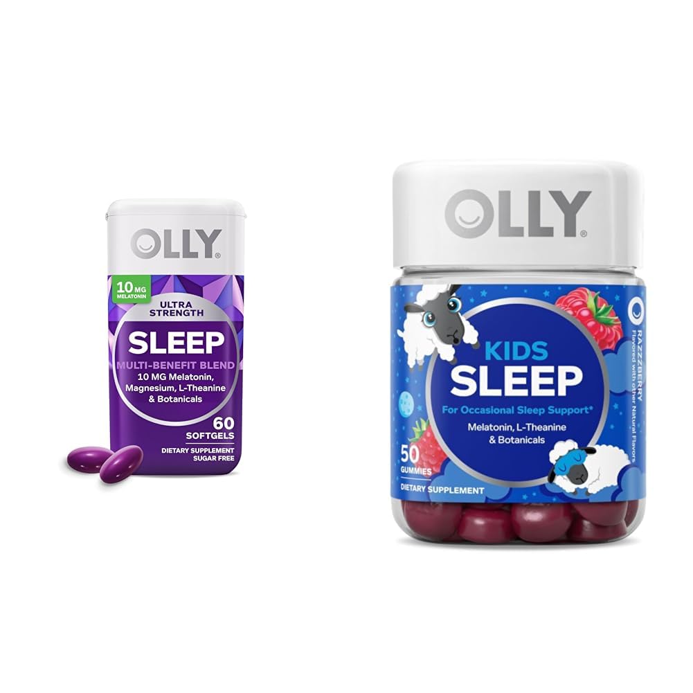 OLLY Sleep Bundle 配有超强软胶, 10mg Melatonin, 和孩子们 gummies, 0.5mg Melatonin, 偶尔睡眠支持