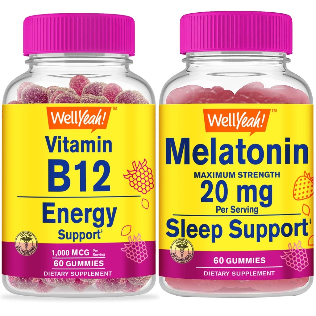 维他命 B121000mcg + Melatonin 20mg, Gummys Bundle - 大品尝, 维他命补充, Gluten Free, GMO Free, Chewowable Gummy 配方