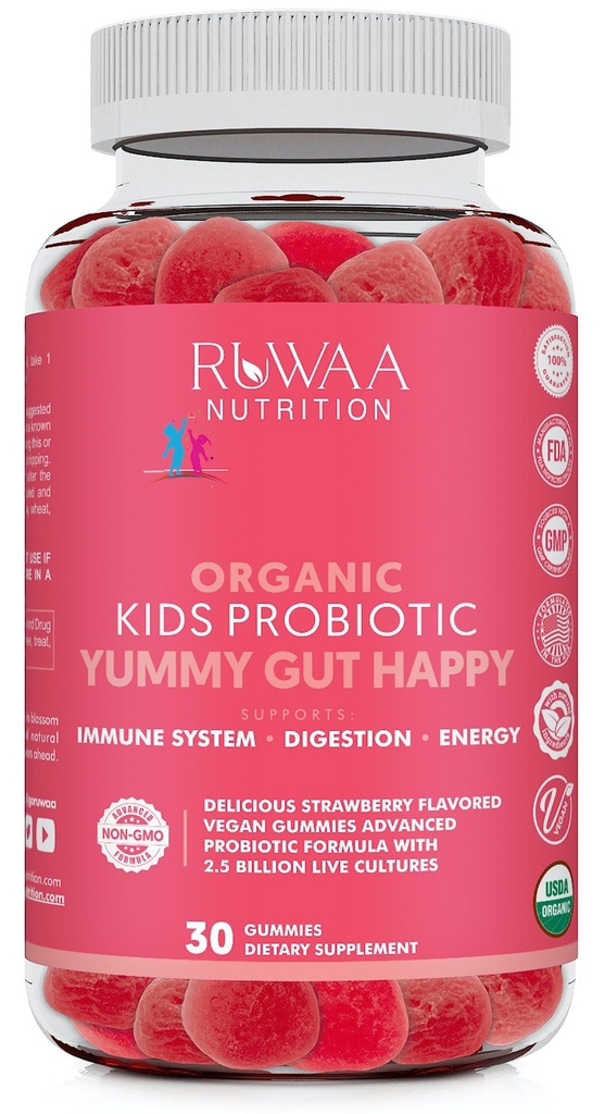 RUWAA NUTRION KUNYES 有机增生剂 Gummys 用于消化健康,免疫支持,便秘,布洛廷. 2.5 亿克福尔、草莓火焰、4岁以上、30厘米儿童可食用生物素(1)