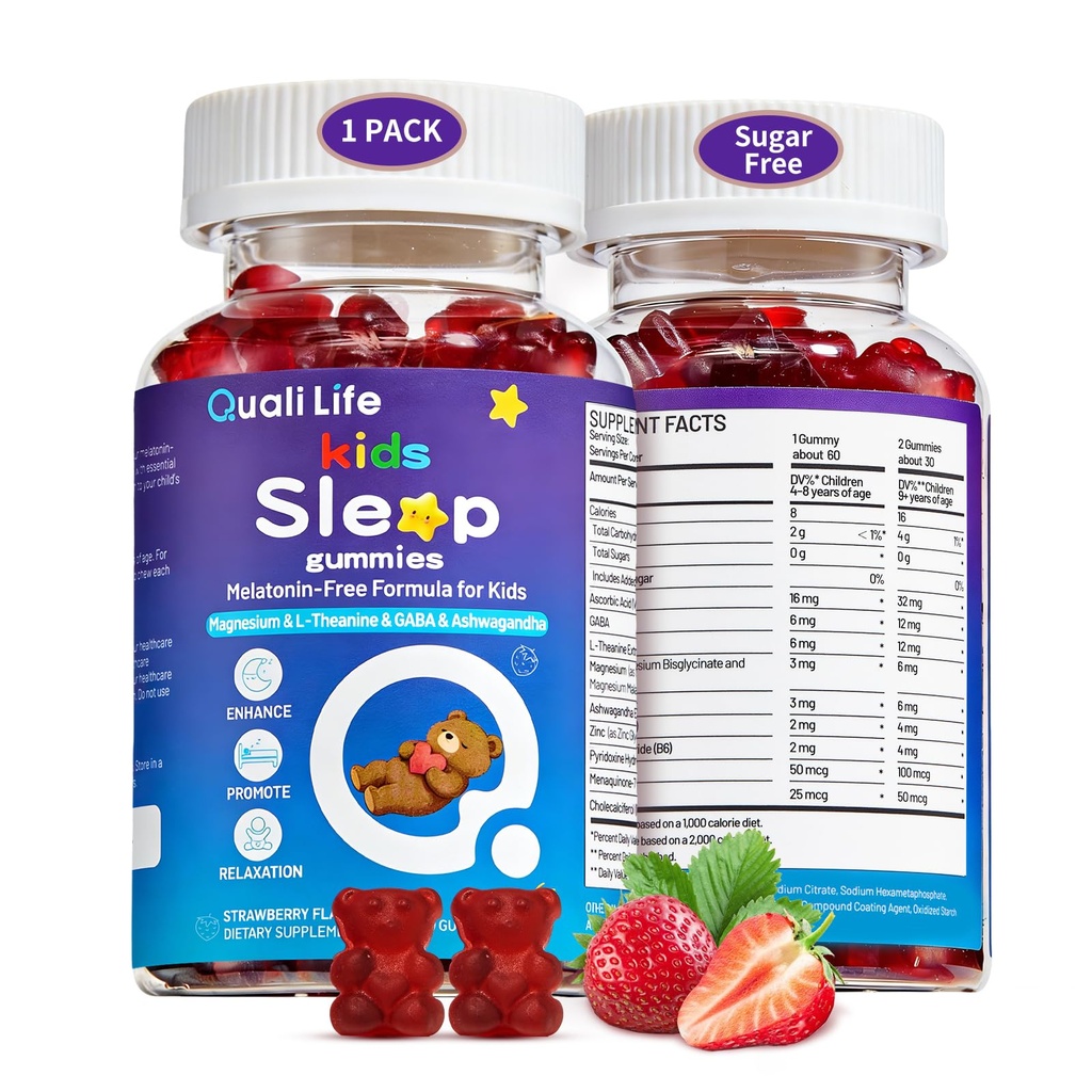 儿童睡眠Gummys – Melatonin- Free Magnesium Glycinate 睡眠支持 → Magnesium, Calcium, Vitamin D3, B6 & L-Theanine → Gentle Bedtime Relaxation Gummys for Kids & Tenes