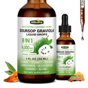 (2 pack) 8 in 1 Graviola Soursop Leaf 提取液 - Soursop 位点液与海蚊, Ashwagandha 和 Turmeric, 用于 Imune & Liver, Zzz & Antioxidant & Cell Support, 1 Fl Oz