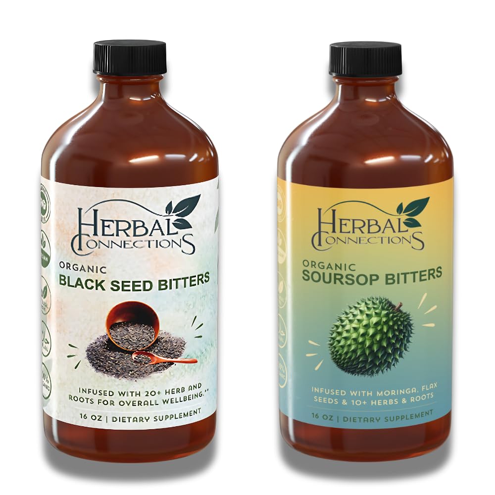 草药连接 有机Soursop & 黑种子比特斯 Bundle - Gentle Detox & Digestive Health Two Bottles, 32 Ounces (16 Ounces), 64 services