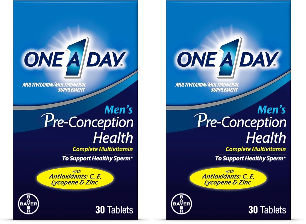 A Day Men's Pre-Contenion Health Multivitamin to Support Halth Sperm, 补充有维生素C,维生素E,硒,Zinc,以及Lycopene的男性, 30 Counter (Pack of 2).