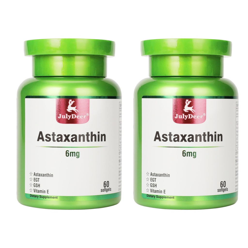 7月 鹿 2瓶 Astaxanthin 6毫克,配有 Nicotinamide Vitamin E Premium Antioxidant 补充 EGT GSH - 用于皮肤、眼、联合和免疫系统 健康细胞和能量 5 → 1,20软胶