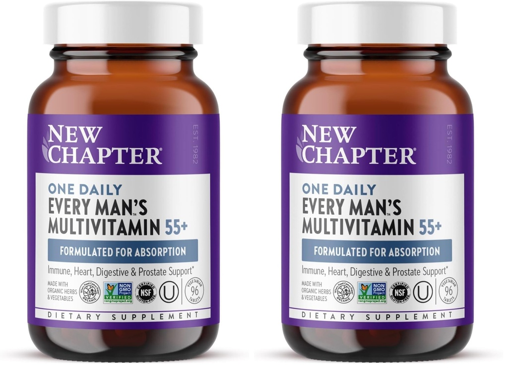 新章节 男子多维敏 55+, Extra B6 & B12, D3, Astaxanthin, 维生素 C & Zinc, Imune, Heart, Cellular Energy, and Brain Health, Gentle on The Stomach, 1 Daily, Non-GMO, 96 平板电脑 (Pack of 2)