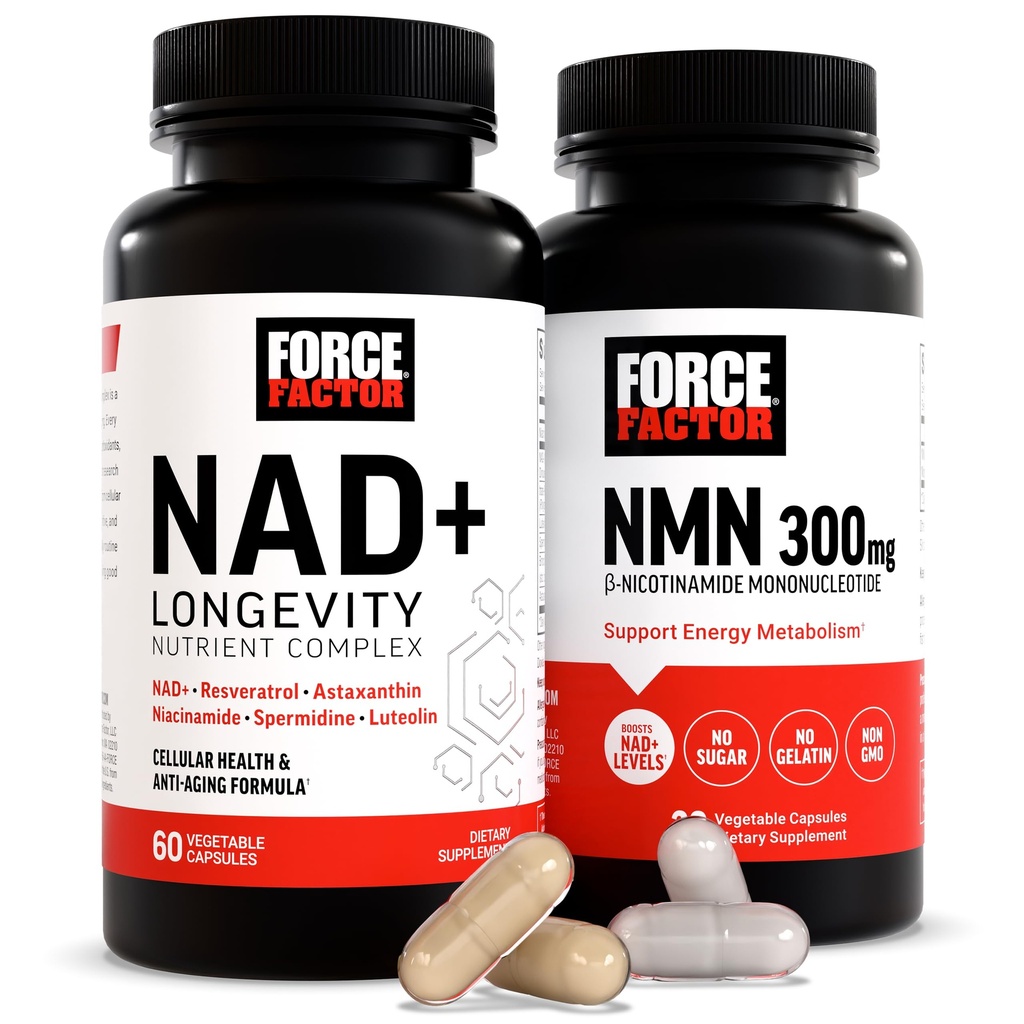 强制因子 NMN 补充剂,NAD+(NMN或Nicotinamide Riboside替代品),配有Resveratrol、Astaxanthin、Spermidine和Luteolin Complex,支持细胞健康和健康老龄化的NAD,60 Capsules