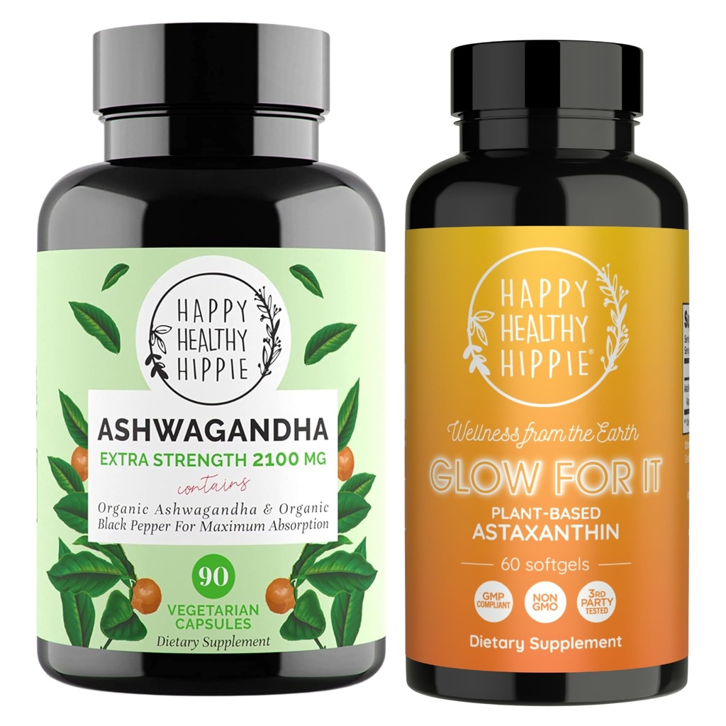 快乐健康嬉皮士 Glow for It Astaxanthin 补充与有机 Ashwagandha Capsules