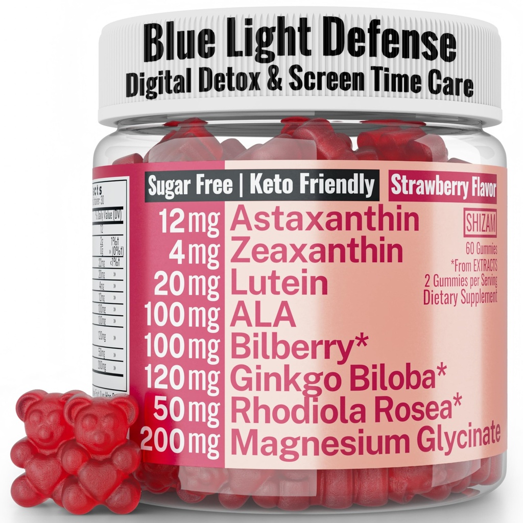 Rhodiola Rosea ALA Ginkgo Biloba Astaxanthin Lutein Zeaxanthin Bilberry Glycnit Gummys for Eyes Brain Kids, Rhodiola ALA Capsules Pills Tincture Supplements Alt, 300mg 24mg 20mg 12mg 40mg