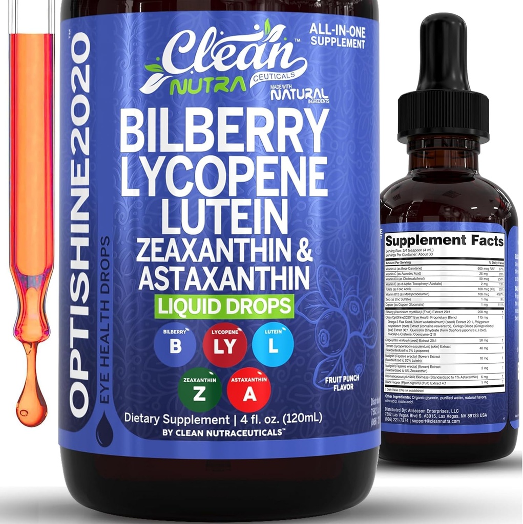 清洁的Nutra Lutein 和 Zeaxanthin 眼维生素 补充 Lycopene Astaxanthin Bilberry 液滴 有机 Astaxanthin 眼部健康支持 Lutein 提取 60 服务