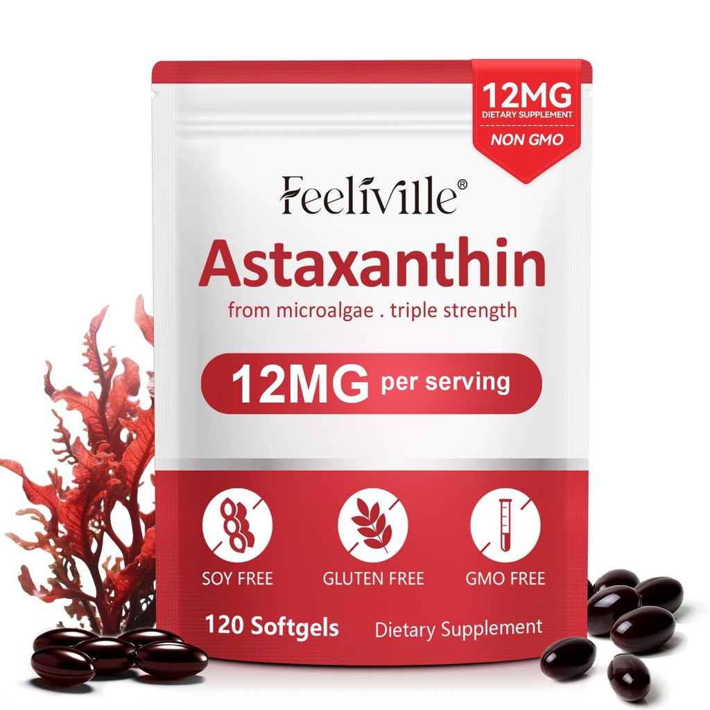 Astaxanthin Supplements → 120 Softgels, 4个月供应 → Premium Astaxanthin 抗氧化剂 Supplements → 新鲜微藻源 → 支持眼,联合,内部流通,皮肤健康
