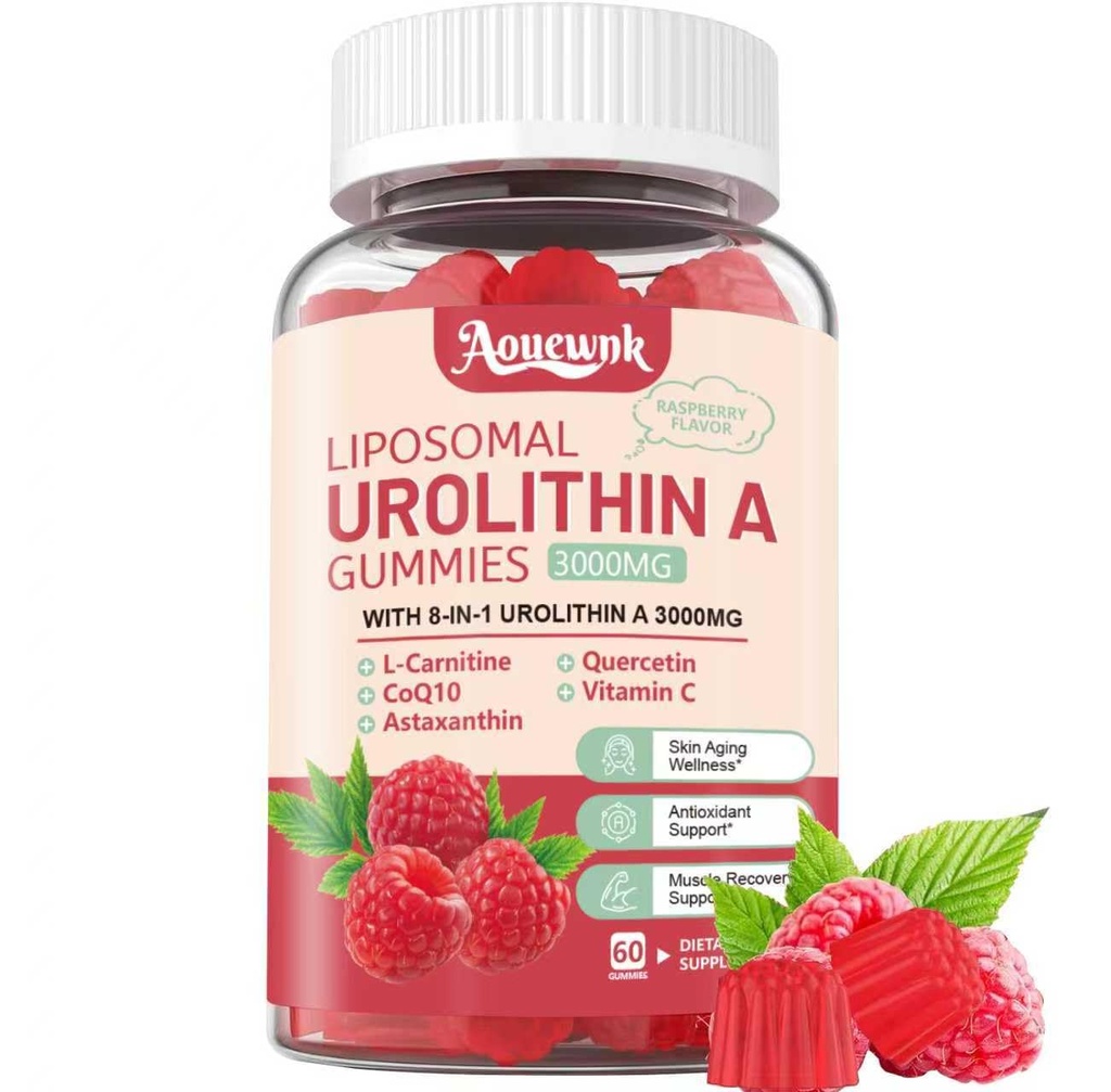 1 Pack 3000mg Liposomal Urolithin A 8-in-1 Gummys Supplation,包含CoQ10,Resveratrol,L-Carnitine,Quercetin,维生素C,Astaxanthin,Mito & Cell Support,抗衰老,代谢和能量靴