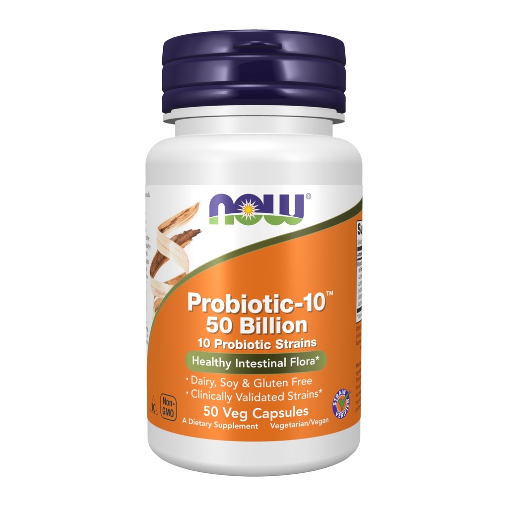 Now Foods Supplements, Probiotic-10TM, 50亿, 配有 10 Probiotic Strains, Strain 校对, 50 Veg Capsules