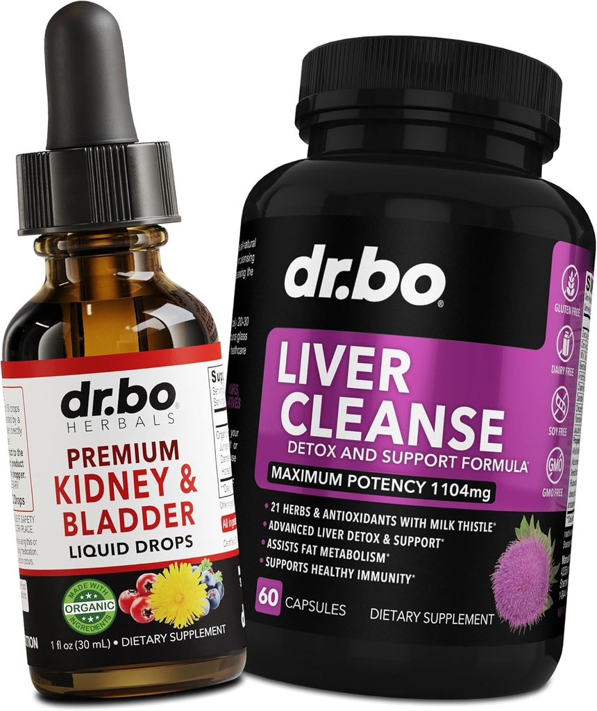 肾支持补充 Bladder Health & Liver cleanse Detox - 有机肾 Bladder 补充 滴滴 & Liver Detox Cleanse Capsules 补充 - Renal Urinary Tract 草药
