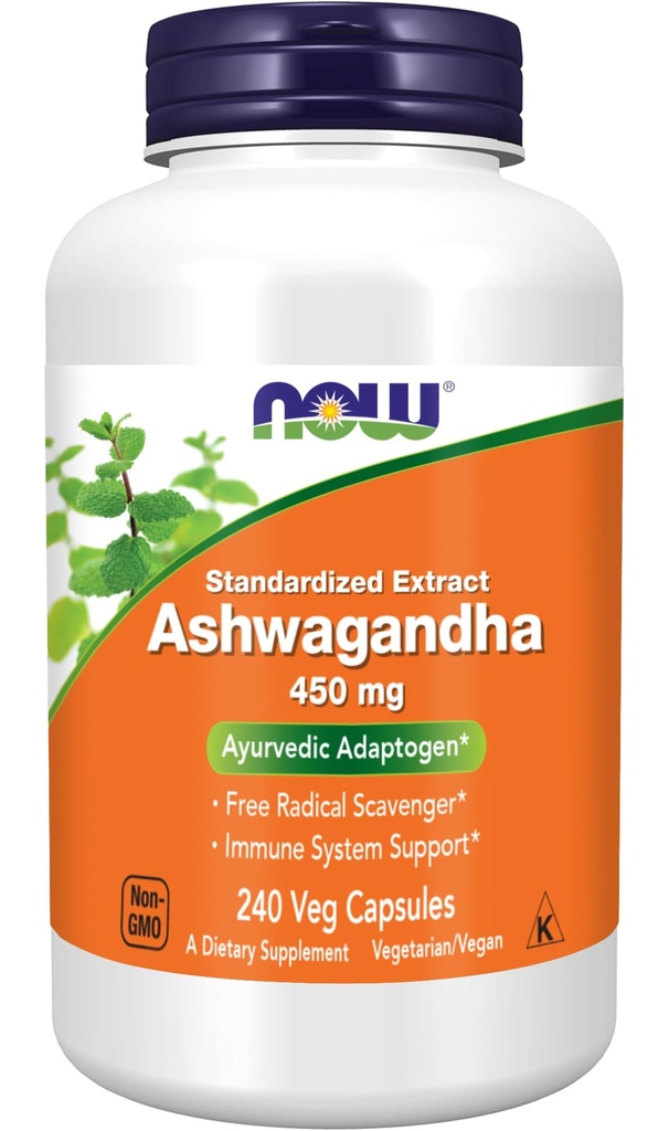 现在食品 Ashwagandha 提取 450 mg Vegan, Kosher, Non-GMO - 240 Veg Capsules,