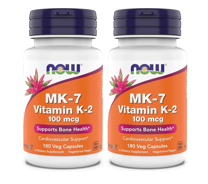 现在补充,MK-7维生素K-2 100毫克,心血管支持*,支持骨健康*,180 Veg Capsules (Pack of 2)