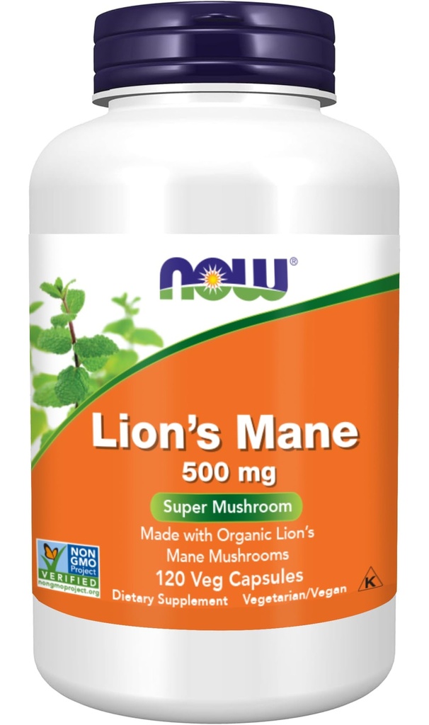 Now Foods Supplements, Lion's Mane 500 mg, 超级蘑菇, 用有机狮子的Mane蘑菇制造, 120 Veg Capsules