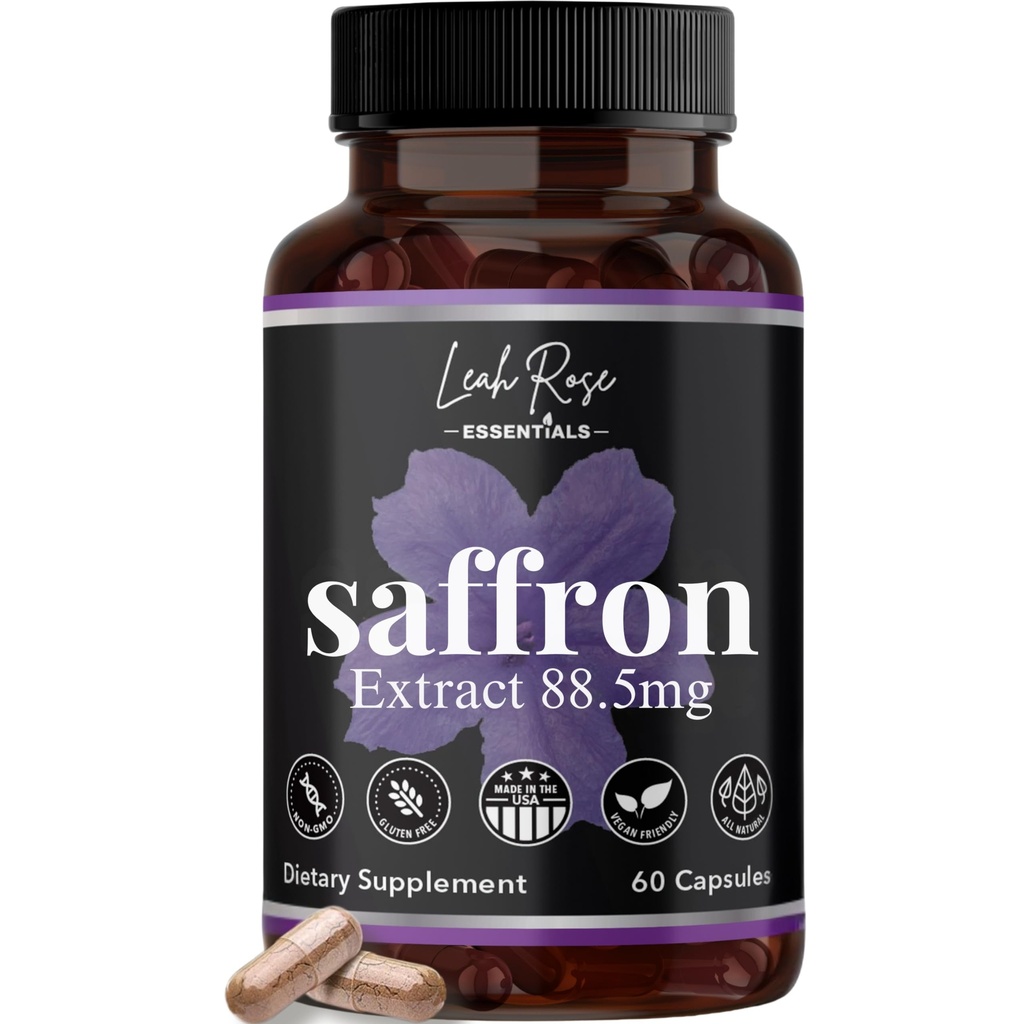 Saffron Supplement 88.5 mg QQ Mood, Focus, 和压力支持 QQ 60 Premium Saffron Excess Capsules QQ 在美国制造 3 党的实验室测试 QQ Non-GMO, Vegan, Gluten-free