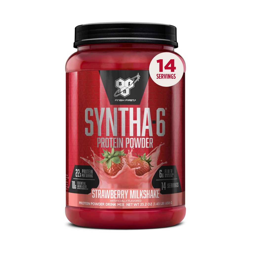 BSN SYNTHA-6 蛋白质粉末配有6克纤维,Whey isolate,Micellar casein,Milk Protein Isolate,6g Fat,草莓奶昔,14种服务,1.45英镑(包装5月Vary)