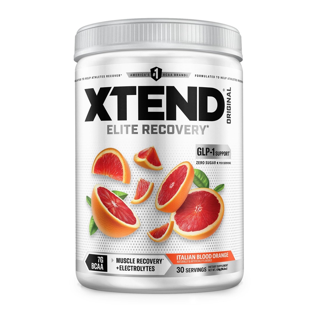 XTEND 原BCAA粉末,7g BCAAs和2.5g L-Glutamine 用于肌肉复苏水分和精液,无糖内饮和后饮用电解质,意大利血橙,30种服务