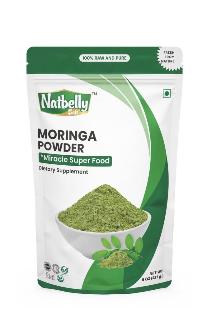 100% Raw and Natural Moringa Leaf Powder, 含有基本氨基酸、抗氧化剂和抗糖尿病的甲状腺素超食品, 8 oz 可反应袋