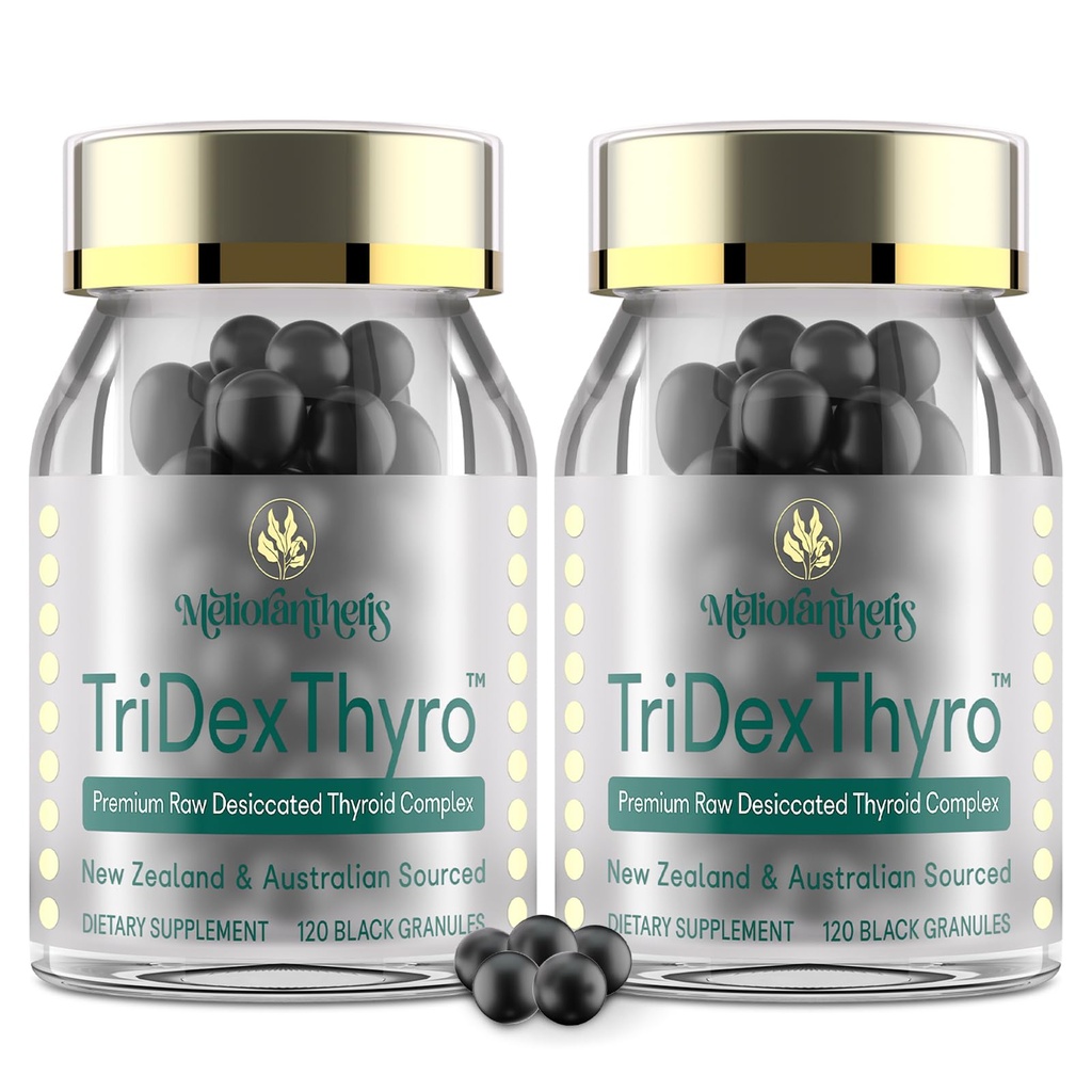甲状腺素补充剂 – TriDexThyroTM Raw Desicated 甲状腺素复合剂 375 mg 配有 Bovine, Porcine & Ovine – 120 Capsules for Men(2 Pack)