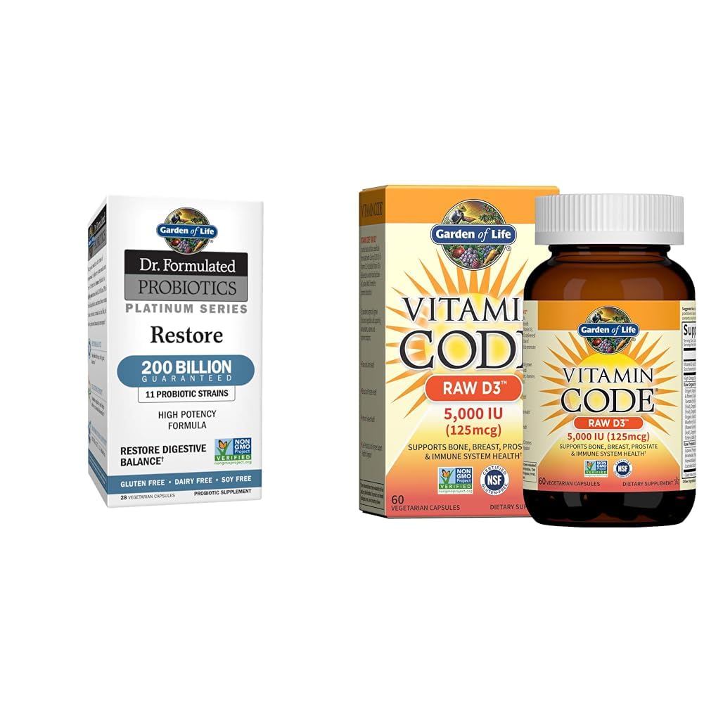 生命花园 Dr. Producted Probiotics Platinum 系列 恢复 200亿 & Vitamin D, 维生素代码 Raw D3, 维生素D 5000 IU, 生全食维生素D