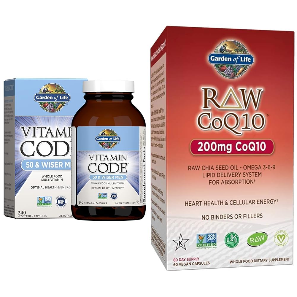 生活花园 男性多维生素 - 维生素代码50 & 蔬菜 Omega 3 6 9 补充 - Raw CoQ10 Chia种子油 全食营养 抗氧化剂支持