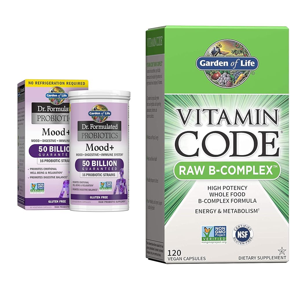 生活花园 配制的Probiotics Mood+Acidophilus Probiotic 补充和维生素B 复合体 - 维生素代码 Raw B 复合体 - 120 Vegan Capsules