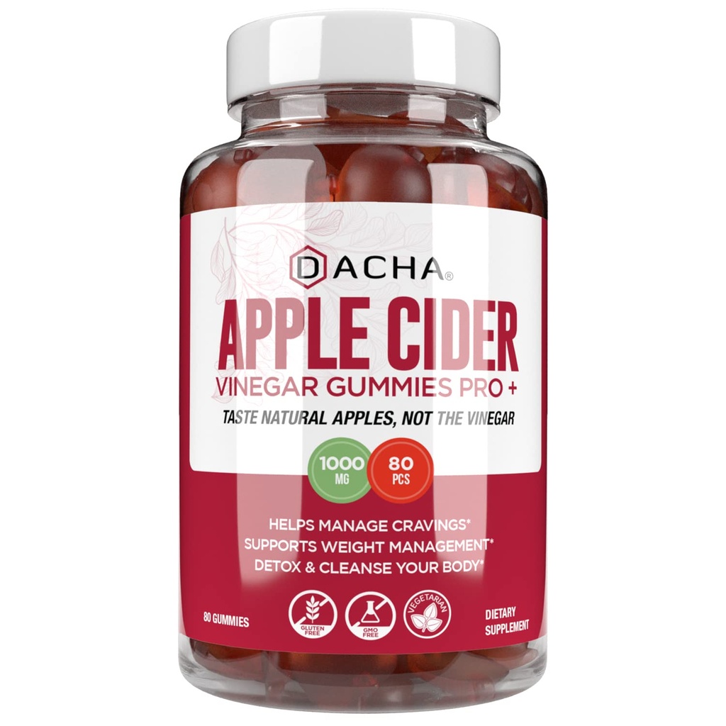 Premium Apple Cider Vinegar Gummys – 80 Counter,1000mg Raw,有机,未过滤的来自母体的ACV,不粘性,Immune,Detox,Fitness & Acid Reflux Heartburn 甜菜根维生素B9 B12