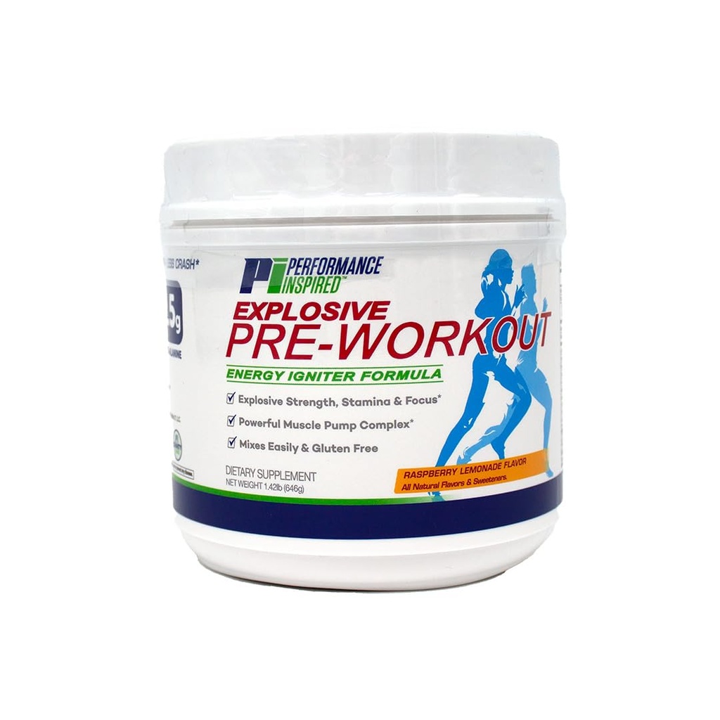 性能启发营养 工作前粉 - 全天然 - G-Free & Vegan 配方 - 含有Citrulline - Nitrosigine - 绿茶 - Arginine - Beta Alanine - Raspberry Lemonade - 23.84 Ounce