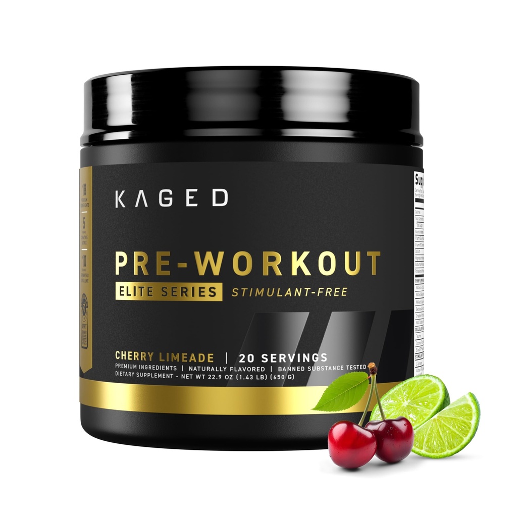 Kaged Pre Workingout Elite Stim Free Powder |樱桃Limeade | Creatine,Beta Alanine, L-Citrulline | 无咖啡因 | 20 服务