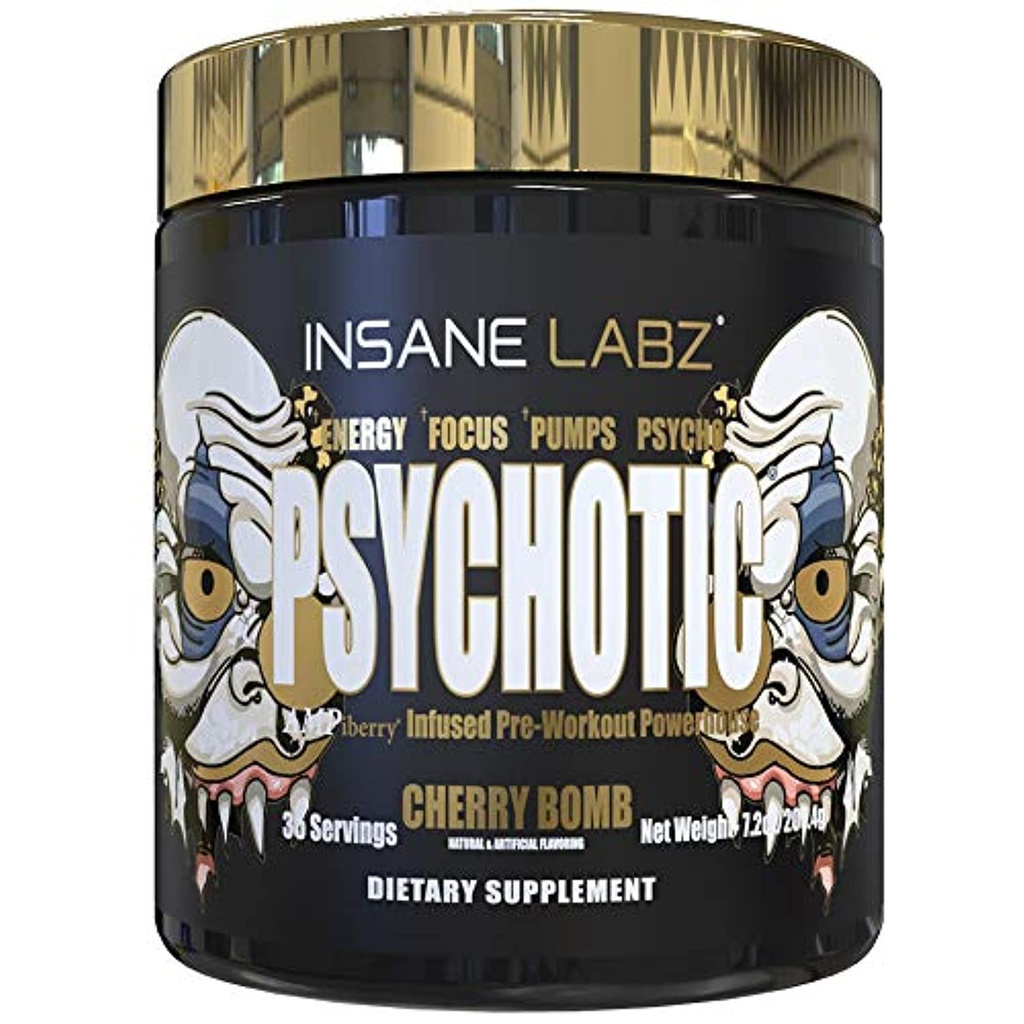 Insane Labz 精神金刚 高兴奋剂预研粉 极持久能量聚焦 泵和耐力 与 Beta Alanine , DMAE Bitartrate, NO Booster (35 services, Cherry bomb)
