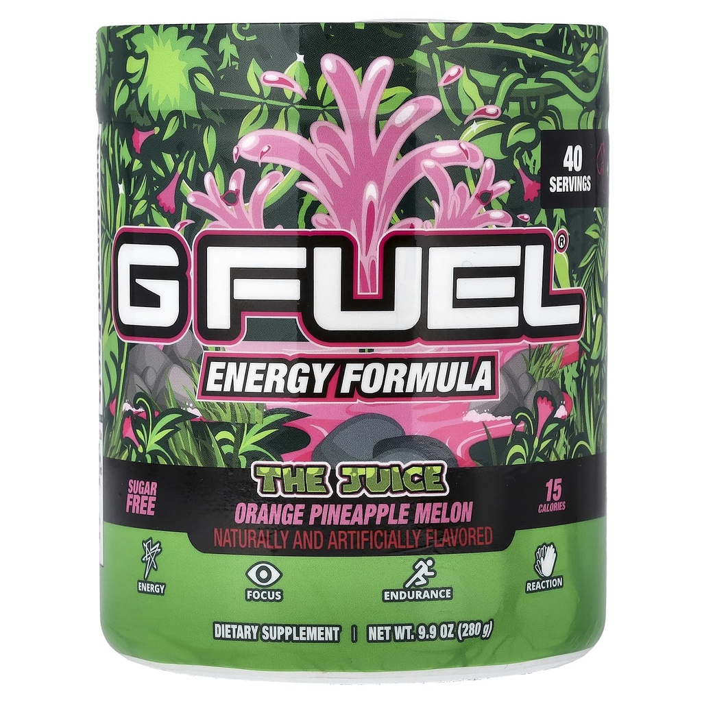 G Fuel The Juice Energy 2.0 饮料粉,预研咖啡因混合剂用于赌博,无糖聚焦氨基,维生素+抗氧化剂,9.9oz(Pineapple & Melon Punch,40种服务)