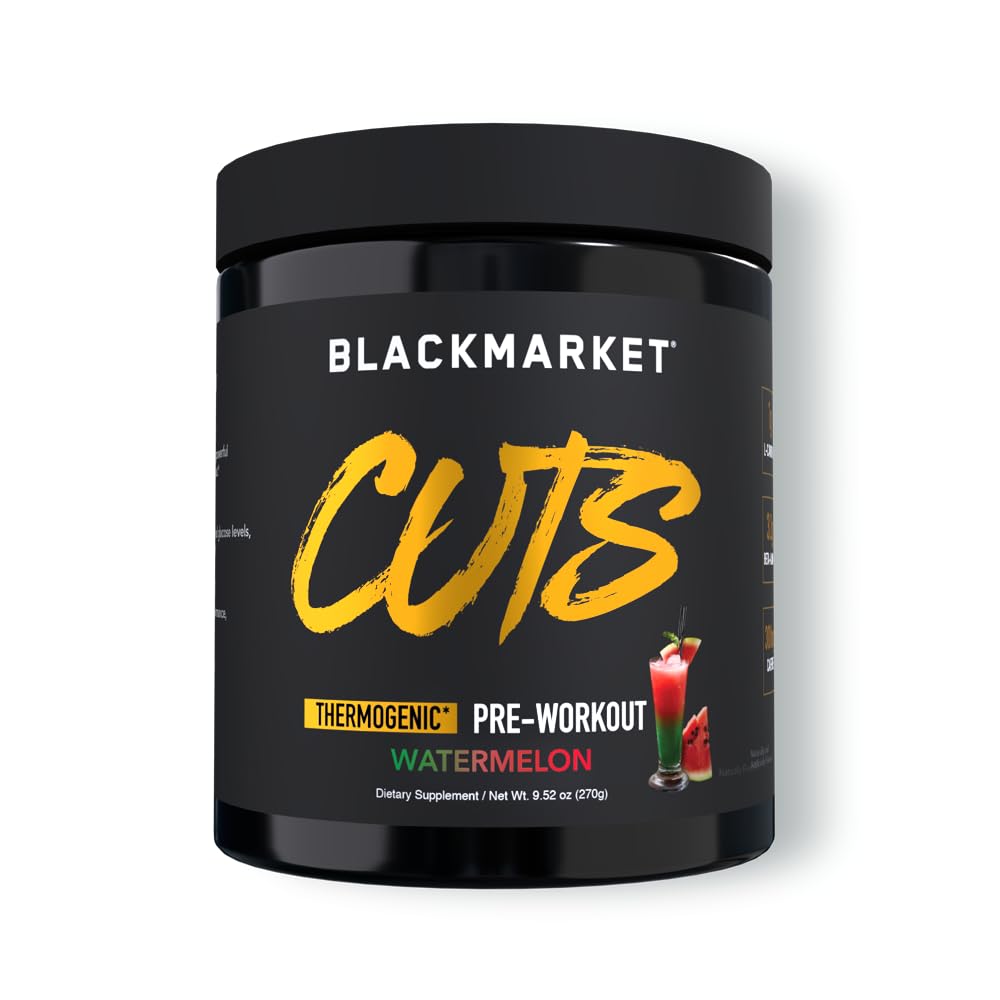 BLACKMARKET CUTS PreWOUTUT - 火化的能量粉饮混合剂供男性和女性使用,对肌肉定义,热致性,Creatine Free (Watermeron, 30 services) 有很大的意义.