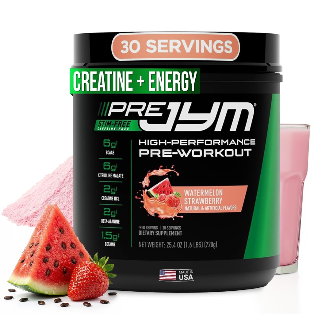 JYM预选赛 自由西瓜草莓预选赛 工作前粉 克蕾丁 无咖啡因 Citrulline, Betaine, BCAA's, Taurine, Alpha-GPC, Huperzine, 30名服务员