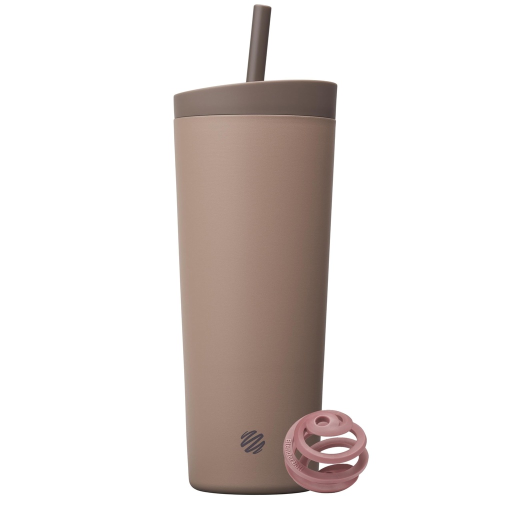 BlenderBottle 2-in-1 绝缘无色钢摇摆机 Tumbler, 树脂防漏利德, 草原, BlenderBall, BPA Free, For Protein Shakes, Smoothies, and Pre Workout, 24 oz, Brown (可可)