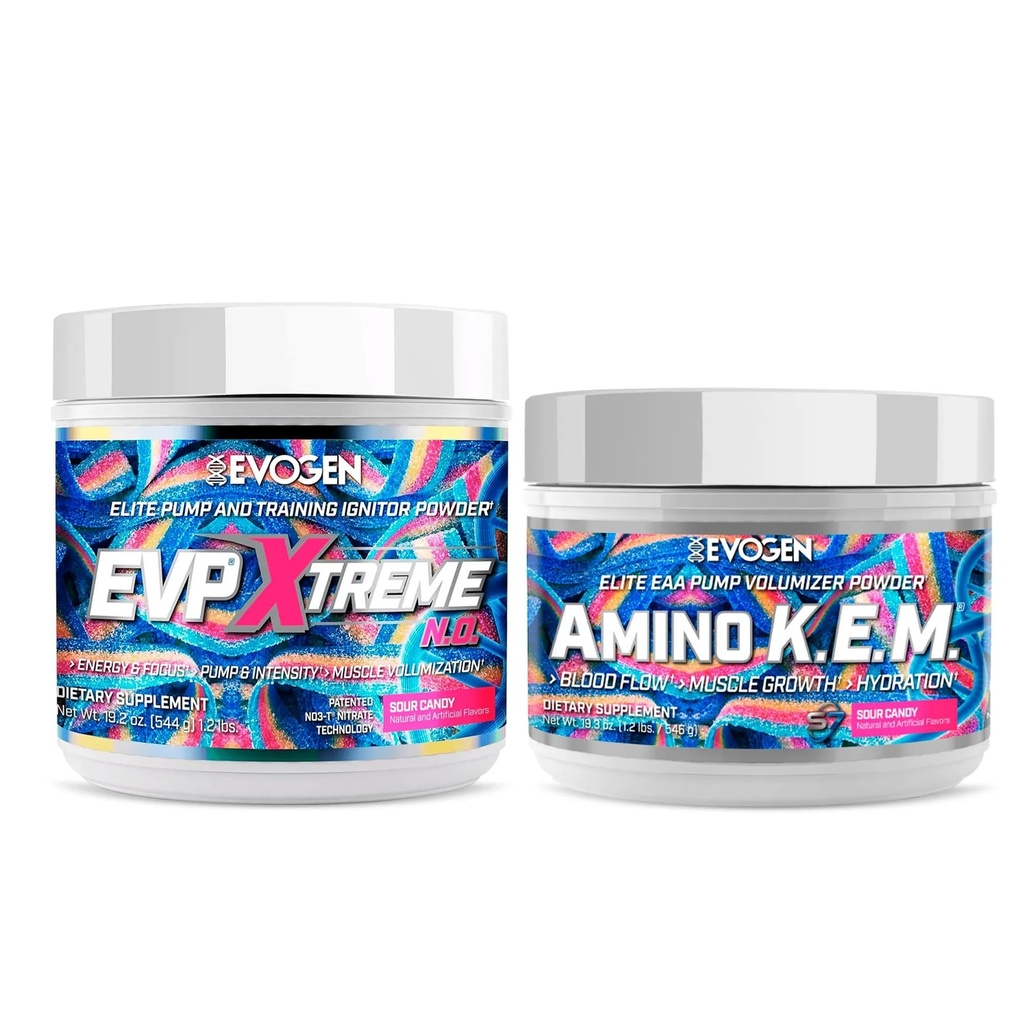 Evogen EVP Xtreme NO 氨基K.E.M. Bundle – Pre Workout Powder & EAA/BCAA 肌肉生长、水分和性能的泵挥发器 |酸糖