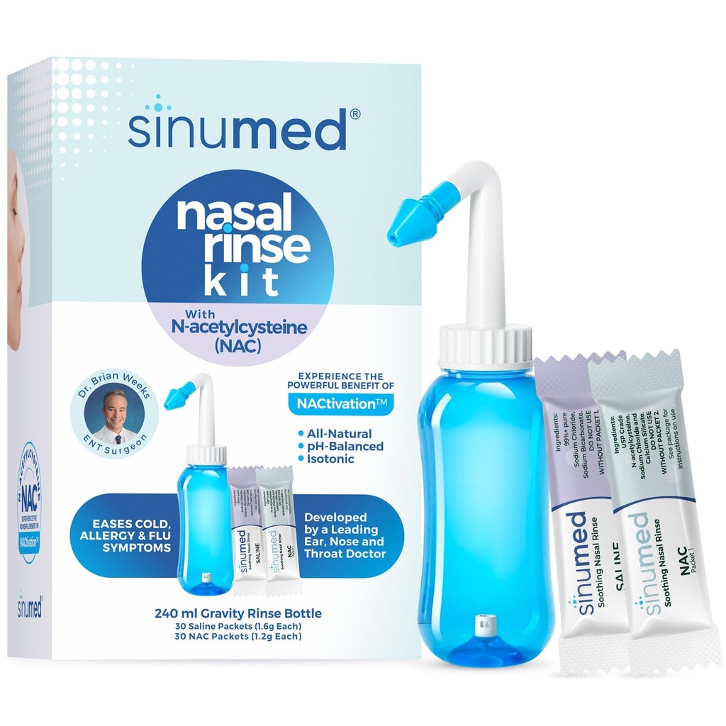 Sinus Rinse, 60PK Nasal Rinse Packets with NAC and Saline, Gravity Rinse Bottle, Neti Pot的替代品, 过敏症帮助,摄入,冷症状(Gravity Bottle with NAC 60PK)