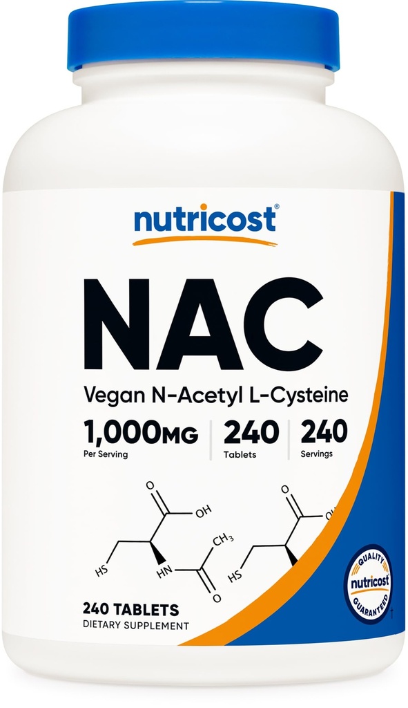 N-乙酰L-Cysteine(NAC) 1000 mg, 240 Vegan 片 - GMO Free, Gluten Free, 蔬菜补充剂