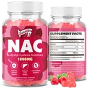 NAC Gummys无糖,N-Acetyl Cysteine NAC 对抗氧化剂,免疫支持,非GMO,Gluten无糖,Vegan – Raspberry Flavor, 60 Gummys 补充1000mg 抗氧化剂.