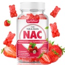 软熊 NAC Gummys for Kids & Adults, NAC Supplement 1000mg N Acetyl Cysteine 支持肺部和肝脏健康,抗氧化剂和免疫系统,草莓 Flavor 60 Count