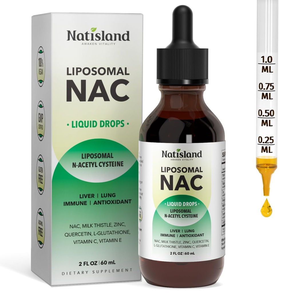 Liposomal Liquid NAC Drops, NAC Supplement N-Acetyl Cysteine, NAC 600 mg with Milk Thistle & Quercetin for Adults & Kids, Liver & Lung, Immune & Antioxidant Support, Skin & Cellular Health, 2 Fl Oz