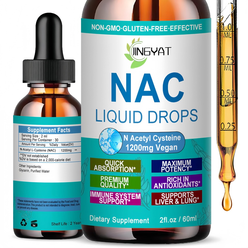 NAC 补充 N-乙酰基 Cysteine → 高吸附 NAC 1200mg 液滴用于呼吸,活体和肾解毒,免疫支持和抗氧化剂 → Vegan → Non-GMO → Gluten Free → 快速作用公式